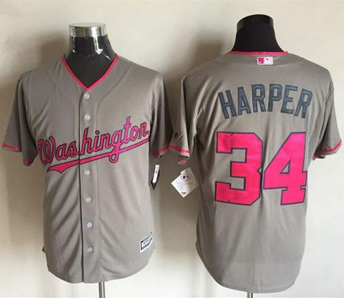 Nationals #34 Bryce Harper Grey New Cool Base Mother's Day Stitched MLB Jersey